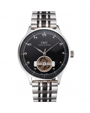 IWC Portugieser Tourbillon Black Dial Stainless Steel Case Two Tone Black Steel Bracelet