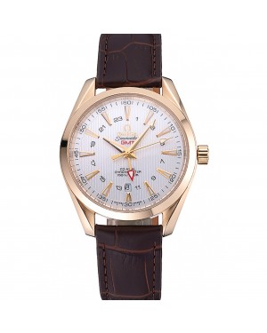 Omega Seamaster Planet Ocean GMT White Dial Gold Case Brown Leather Band 622399