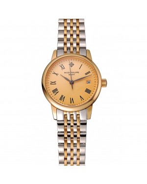 Patek Philippe Calatrava Ladies Gold Dial Yellow Gold Case Two Tone Bracelet 1453826