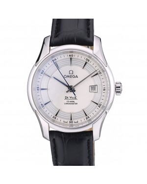 Omega Swiss DeVille Stainless Steel Bezel Black Leather Strap 7618
