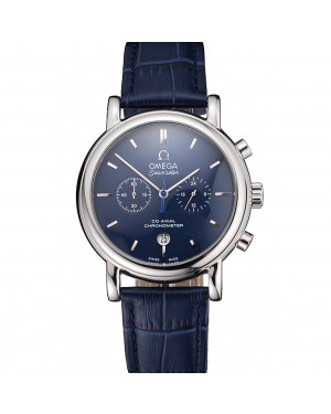 Omega Seamaster Vintage Chronograph Blue Dial Stainless Steel Case Blue Leather Strap