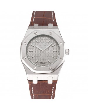 Audemars Piguet Royal Oak Fondation Gray Dial Stainless Steel Case Brown Leather Strap