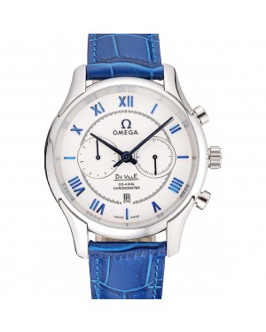 Omega DeVille Silver Bezel with White Dial and Blue Leather Strap 621568