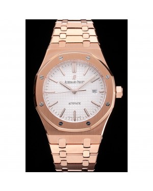 Swiss Audemars Piguet Royal Oak White Dial Rose Gold Case And Bracelet