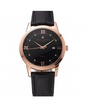 Vacheron Constantin Patrimony Chronometre Royal Black Dial Rose Gold Case Black Leather Strap