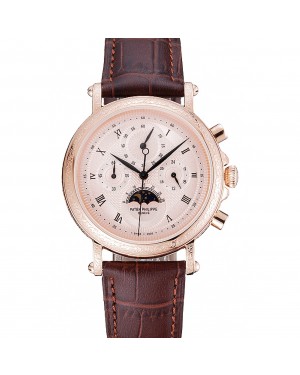 Patek Philippe Grand Complications Rose Gold Dial Engraved Rose Gold Case Brown Leather Bracelet 1454142