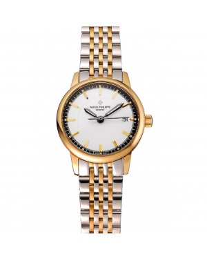 Patek Philippe Calatrava Ladies White Dial Yellow Gold Case Two Tone Bracelet 1453828