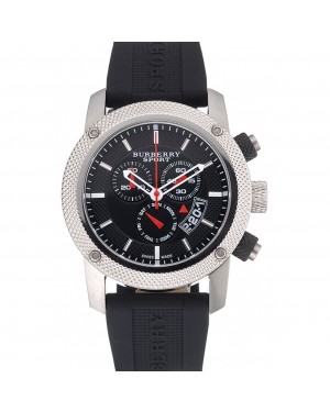 Round Burberry Sport Athlete Chronograph White Case Triple-eye Black Rubber Bracelet 622620