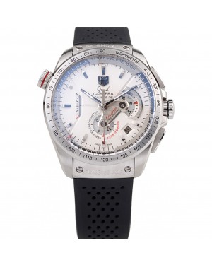 Tag Heuer Swiss Carrera Tachymeter Bezel Perforated Black Rubber Strap White Dial