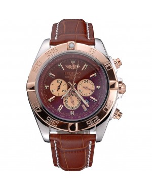 Breitling Chronomat Brown Dial Rose Gold Bezel And Subdials Stainless Steel Case Brown Leather Strap