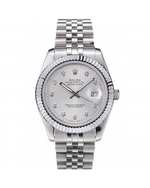 Rolex Swiss DateJust Stainless Steel Ribbed Bezel Silver Dial 41996