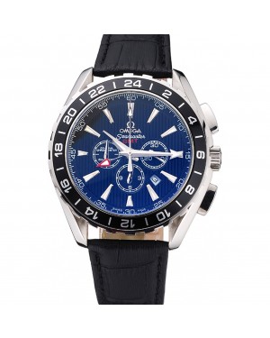 Omega Seamaster Aqua Terra Chrono GMT Black Dial Black Leather Bracelet 622535