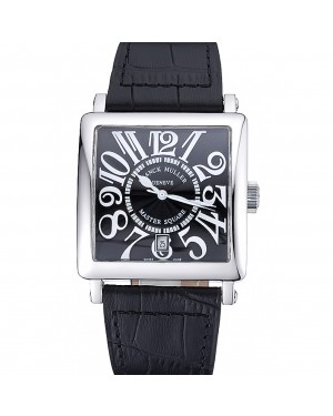 Franck Muller Master Square Black Dial Silver Case Black Leather Band 622353