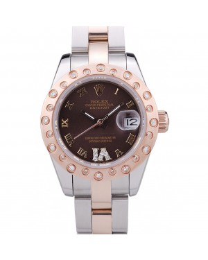 Rolex Datejust Diamonds Rose Gold Polished Bezel Brown Dial 7475
