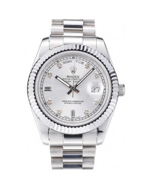 Rolex DayDate Stainless Steel Ribbed Bezel Silver Dial 41976