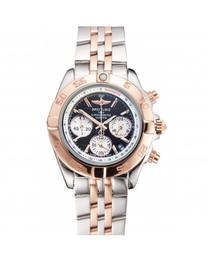 Breitling Chronomat Quartz Dark Blue Dial Rose Gold Case Stainless Steel Case Two Tone Bracelet