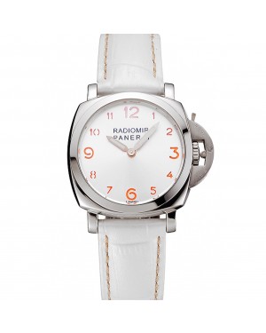 Panerai Radiomir White Dial Stainless Steel Case White Leather Strap 1453805