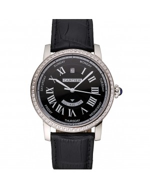 Swiss Cartier Ballon Bleu GMT Silver Dial Stainless Steel Case Black Leather Strap