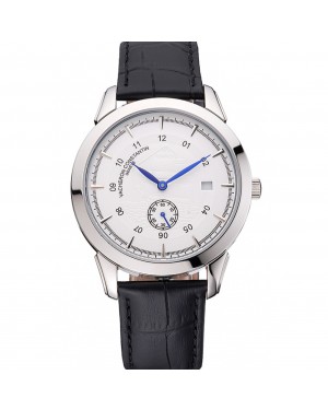 Vacheron Constantin Traditionnelle White Ship Dial Stainless Steel Case Black Leather Strap