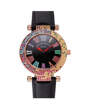 Franck Muller Double Mistery 4 Saisons Black Dial Rose Gold Case Black Leather Strap