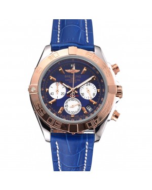 Breitling Chronomat Blue Dial Stainless Steel Case Gold Bezel Blue Leather Strap