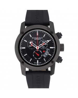 Round Burberry Sport Athlete Chronograph Black Case Triple-eye Black Rubber Bracelet 622619