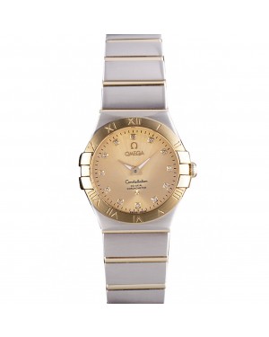 Swiss Lady Omega Constellation Stainless Steel Bracelet Golden Dial 80292