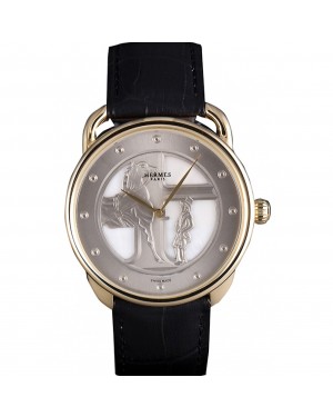 Hermes Classic Croco Leather Strap Silver Dial 801401