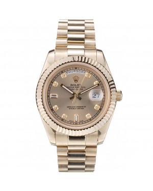 Rolex Swiss DayDate Gold Stainless Steel Ribbed Bezel Gold Dial 41997