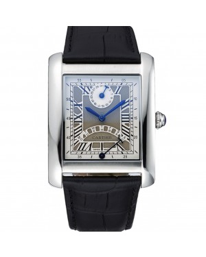Cartier Tank White Dial Stainless Steel Case Black Leather Strap 622761