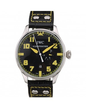 IWC Big Pilot 45mm Black And Yellow Dial Black Leather Bracelet