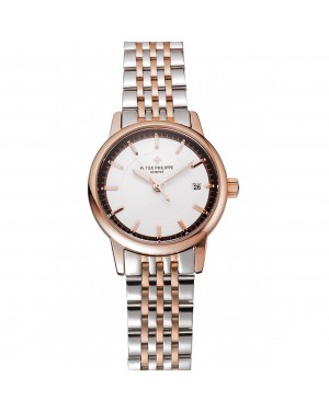 Patek Philippe Calatrava Ladies White Dial Rose Gold Case Two Tone Bracelet 1453832