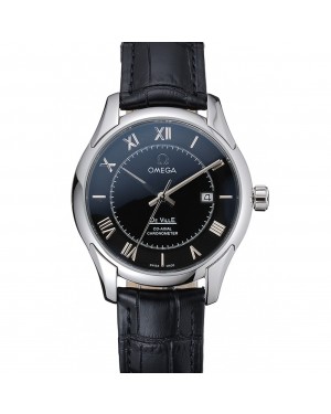 Omega DeVille Black Dial Stainless Steel Case Black Leather Strap 622829
