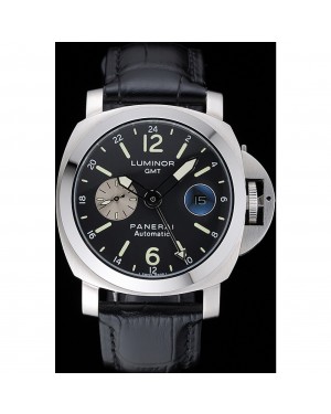 Panerai Luminor Gmt Black Dial Black Leather Bracelet