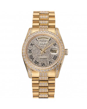 Swiss Rolex Day-Date Diamond Pave Dial Gold Diamond Bracelet 1453956