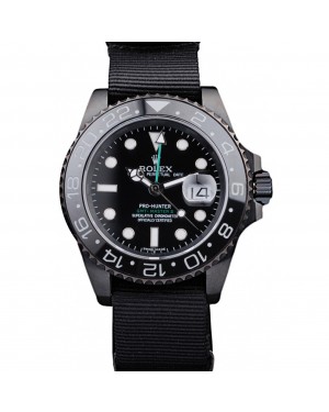 Rolex Swiss GMT Master II Pro-Hunter Black Fabric Strap Black Dial