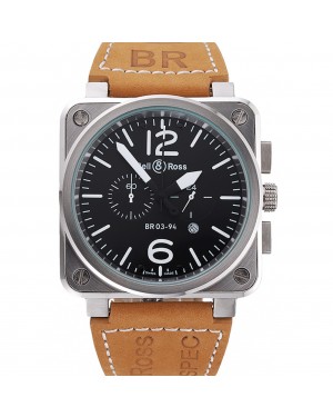Bell and Ross BR 03-94 Black Dial Silver Case Brown Leather Strap