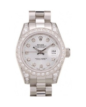 Rolex DateJust Brushed Stainless Steel Diamond Plated Case White Dial Diamond Plated Bezel
