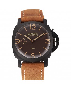 Swiss Panerai Luminor 1950 Brown Dial Black PVD Case Brown Suede Leather Strap 1453848
