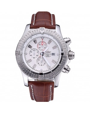 Breitling Chronomat Evolution White Dial Brown Leather Bracelet 622517