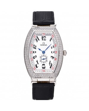 Omega Sochi Petrograd White Dial With Diamonds Stainless Steel Case Black Leather Strap 622823