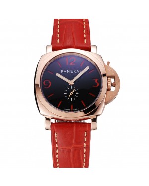 Panerai Radiomir Black Dial Rose Gold Case Red Leather Strap 1453806