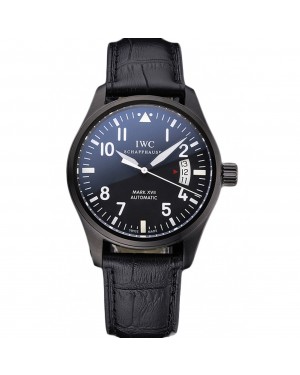 Swiss IWC Mark XVII Black Steel Case Black Dial Black Leather Bracelet 622667