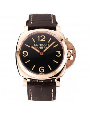 Swiss Panerai Luminor Black Dial Rose Gold Case Brown Leather Strap 1453842
