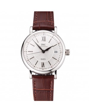 IWC Portofino Silver Dial Stainless Steel Case Brown Leather Strap