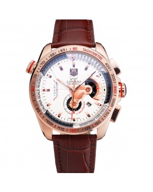 Tag Heuer Carrera Rose Gold Case White Dial Brown Leather Strap 98244