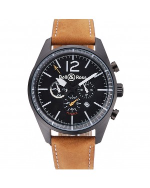Bell and Ross BR126 Flyback Black Dial Black Case Brown Suede Leather Strap