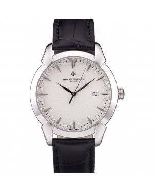 Swiss Vacheron Constantin Traditionnelle White Dial Stainless Steel Case Black Leather Bracelet