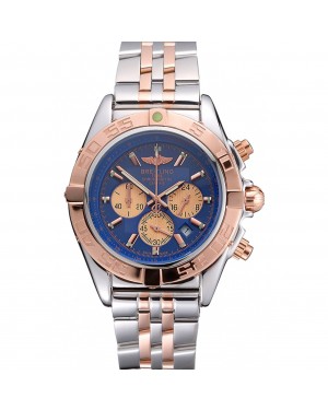 Breitling Chronomat Blue Dial Rose Gold Bezel And Subdials Stainless Steel Case Two Tone Bracelet