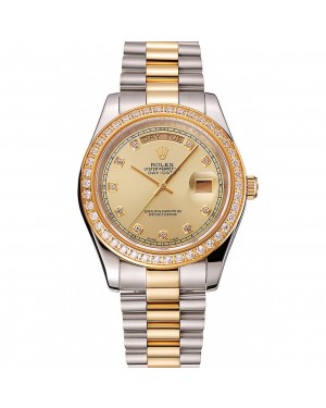 Swiss Rolex Day-Date Champagne Dial Gold Diamond Case Two Tone Stainless Steel Bracelet 1453974